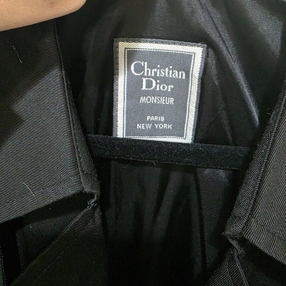 Christian Dior Trench Coat Black 42L Vintage Designer Long Double-Breasted - Picture 2 of 16